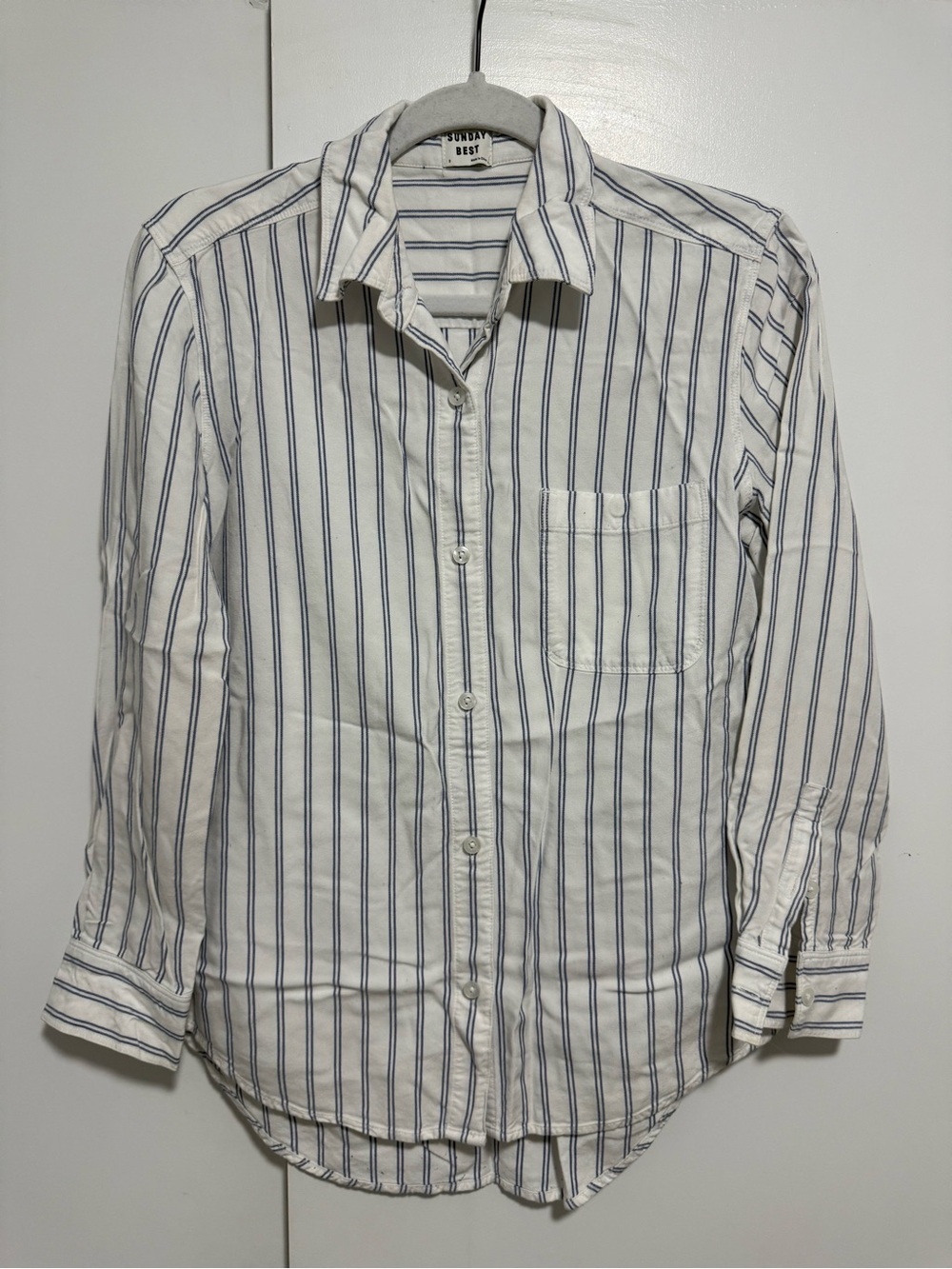 Sunday Best White Button-Down Shirt with Blue Stripes